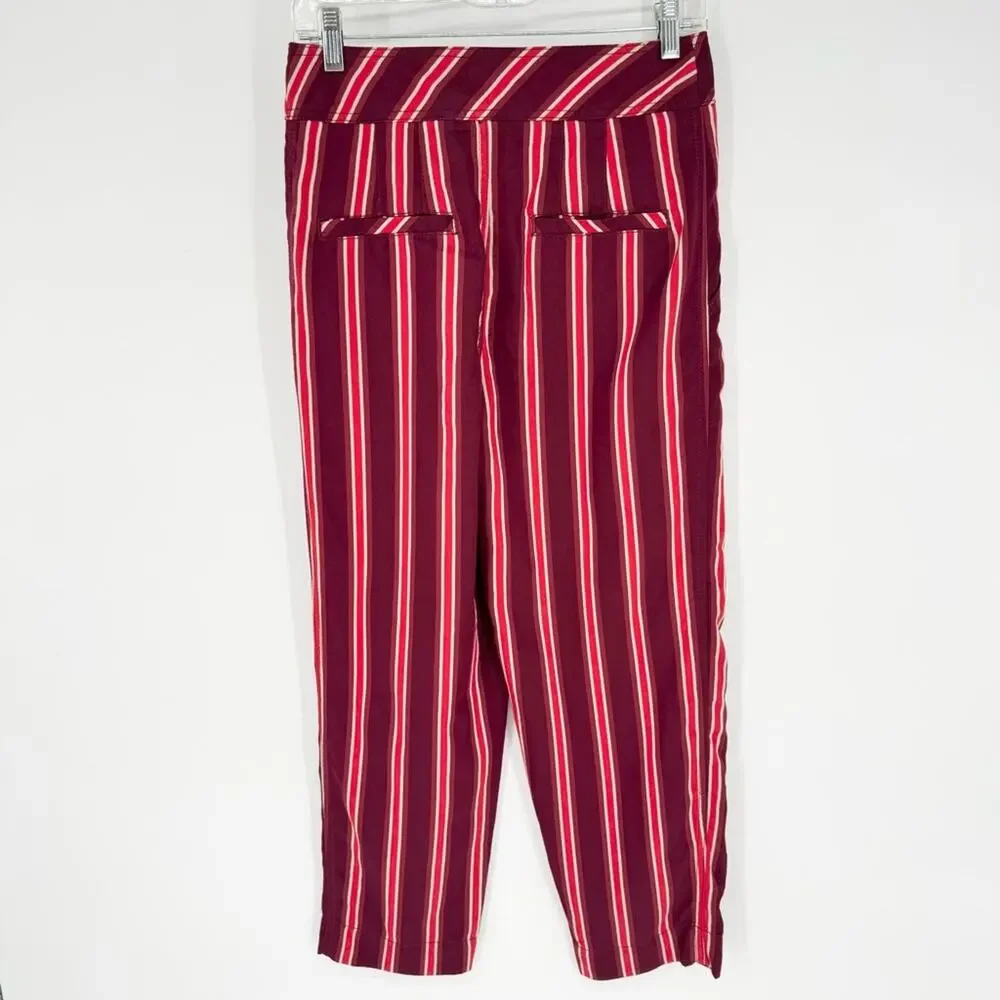 Free People Seemed Like Stripe Belted Crop Pant in Burgundy/Red Sz 2 Office Boho